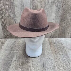 Vintage 100% Wool Fedora Hat Medium Brown Felt Made in USA, WPL 4384 Bee Hat Co.